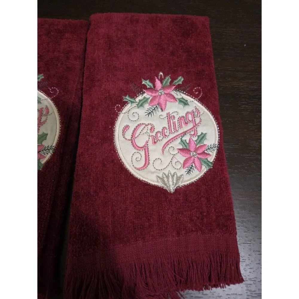 2 Vintage New Old Stock Holiday Fingertip Towels Applique Christmas 